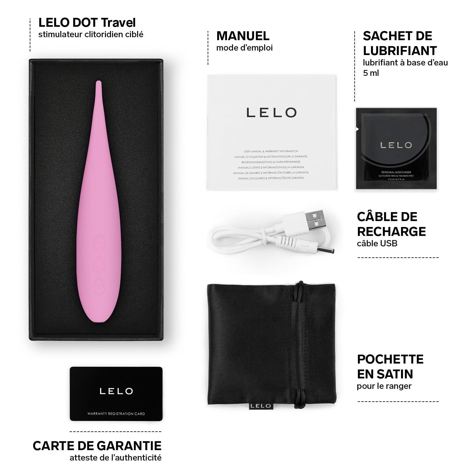 LELO DOT Travel Petit Vibromasseur Femme Stimulateur Clitoridien Doté de 8 Modes de Plaisir qui Effectue des Mouvements Oscillatoires En Huit Vibromasseurs Feminin, Pink