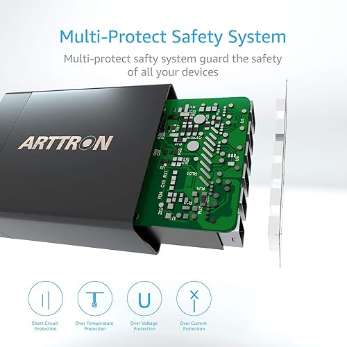 Miniatura 5 de ARTTRON - Cargador de pared USB, adaptador de cargador de pared USB de 30 W, 4 puertos, estaciones de carga USB, diseño ligero, enchufe de pared