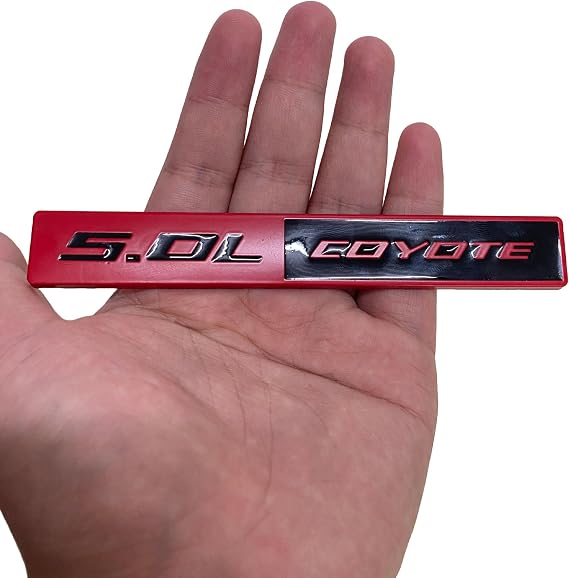 2PC 5.0L Coyote Emblem Decal Car Engine Letters Decal Plating Badge 3D Metal Style Fit for F150 5.0L Engine Truck Red Black