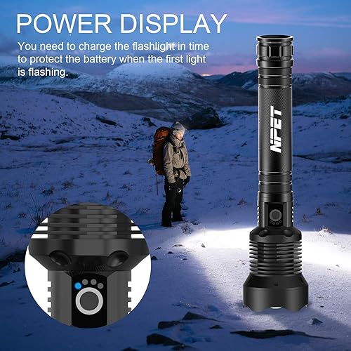 Miniatura 4 de NPET XHP70 Linterna LED recargable por USB, linterna táctica súper brillante de 2000 lúmenes, linterna zoomable para camping, senderismo, hogar, al