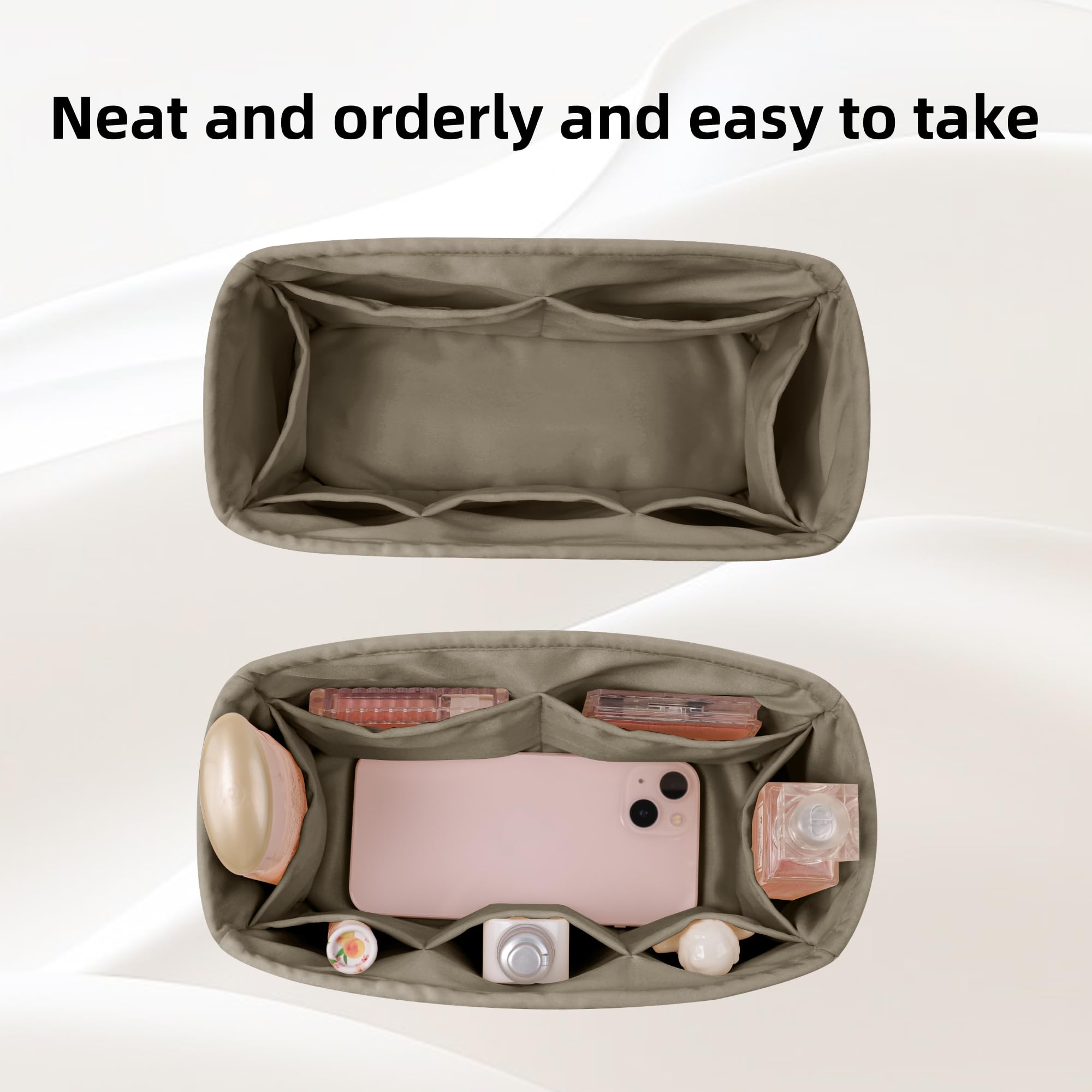 DGAZ Organizador de Bolso de Seda Premium, Inserto Ligero Compatible con 24/24-Mini/29/35, Forro Interior Elegante que Protege y Organiza (Gris tourterelle, 24/24-29)