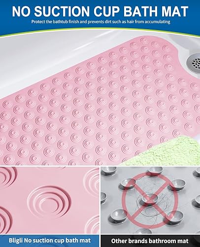 Miniatura 5 de Tapete para bañera antideslizante sin ventosas, 39 x 16 pulgadas, extra largo, para ducha, baño, lavable a máquina, de goma natural (39 x 16