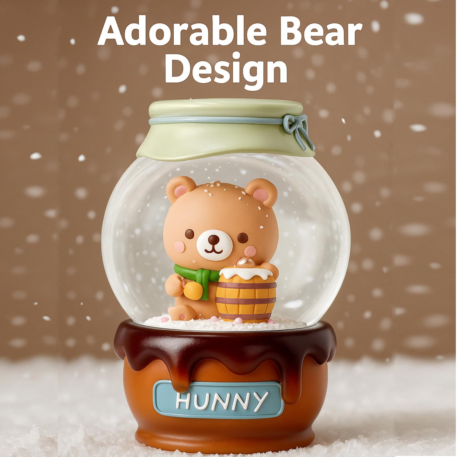 Cute Bear Snow Globe With Honey Jar Base - 100mm Glass Resin Collectible Gift For Kids & Girls, Bedroom Decor - View #4