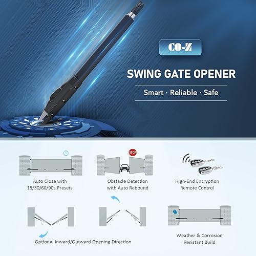 Miniatura 4 de CO-Z Kit automático de abridor de puerta oscilante doble, abridor eléctrico de puerta para puertas de hasta 660 libras y 18 pies, sistema de