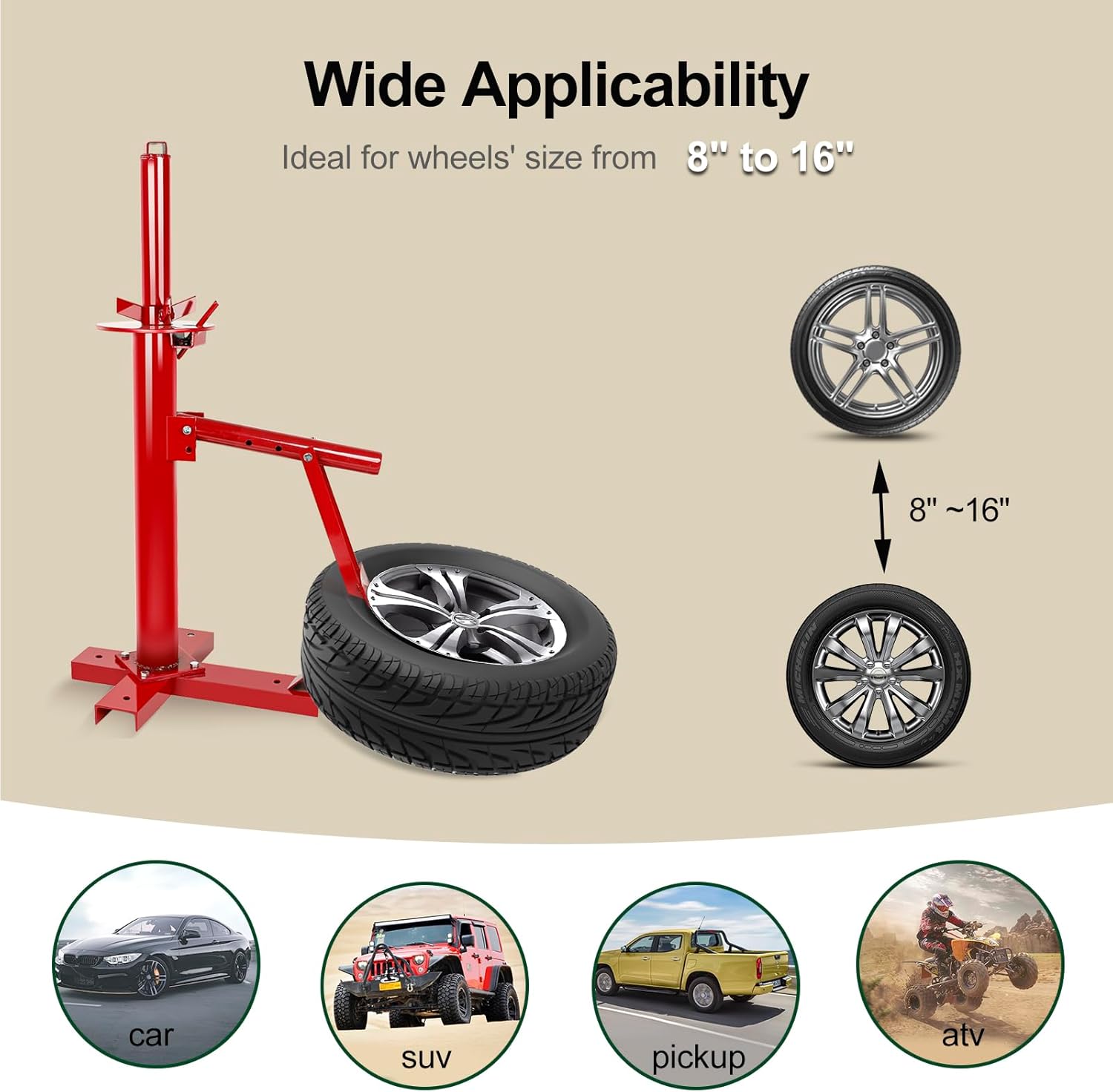 EASYBERG Portable Manual Tire Changer with Duck Head Adapter Kit for 8" - 16" Car Tires
