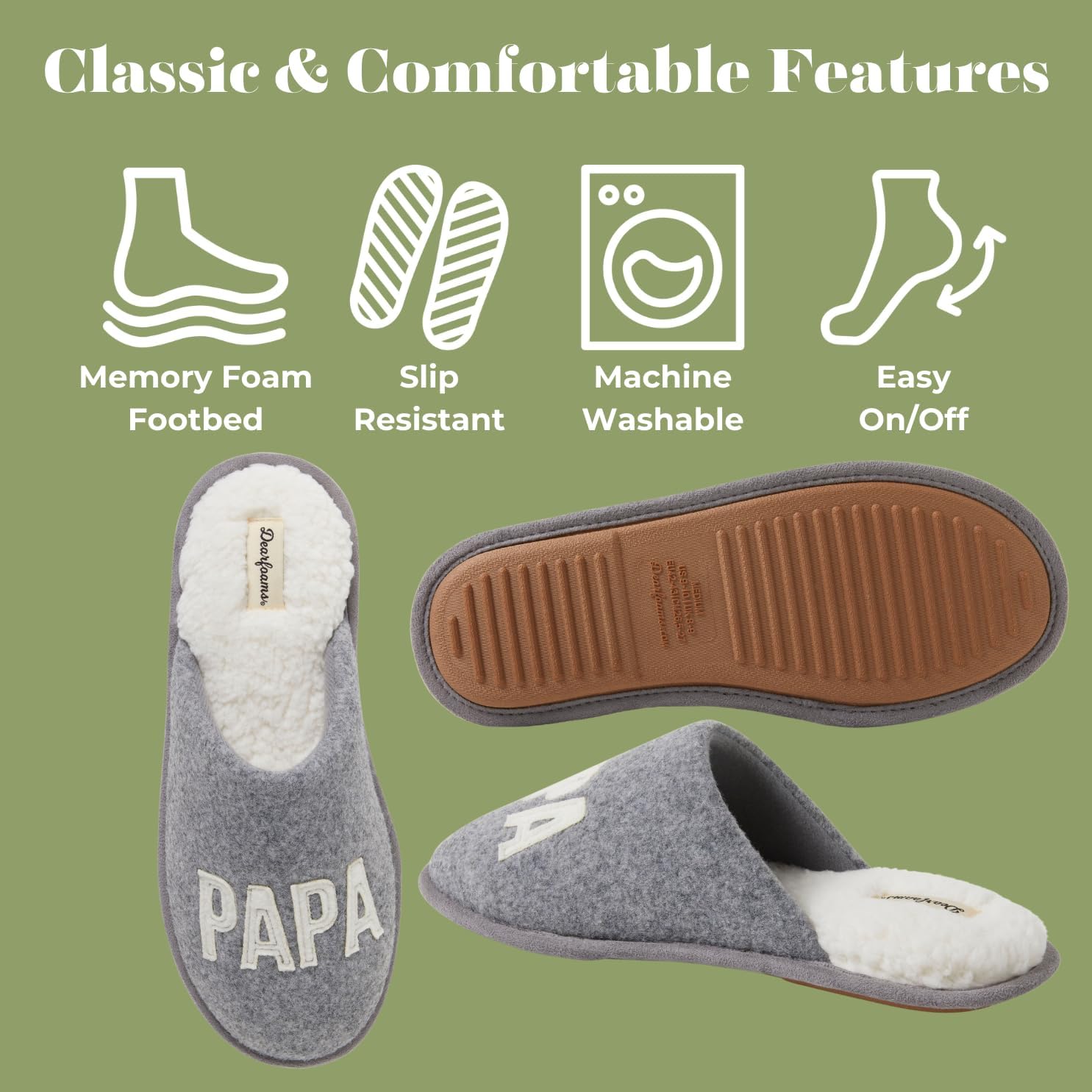 Dearfoams mens Matching Family Holiday Papa Bear Sherpa Lined Moc Toe With Embroidery Slipper - Image 5