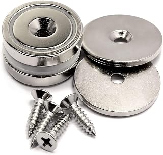 CMS Magnetics - (2 Ct) Super Strong Neodymium Cup Magnets (1.26” Dia w/ #10 Countersunk Hole), Round Base Mounting Magnets, 88 lb Holding Power, Includes Matching Strikers & Screws