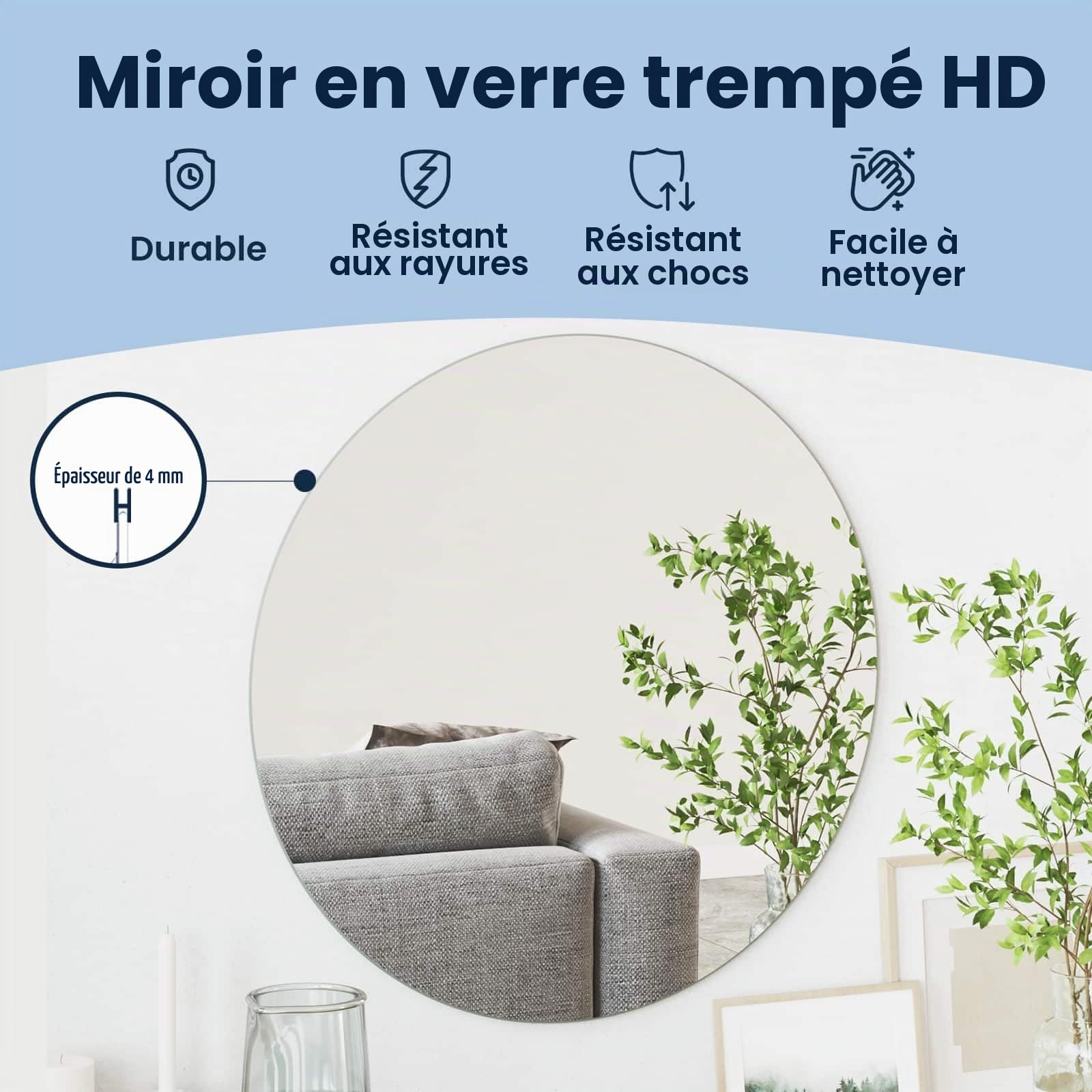 vidaXL Miroir Mural Rond Ø 60 cm Verre trempé