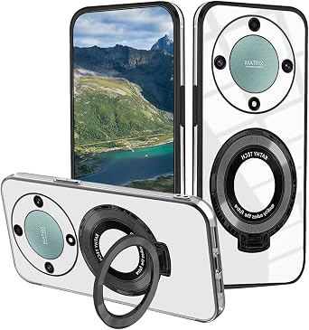 Magnetic for Honor Magic 5 Lite Case with Ring Stand, Silicone Shockproof for Honor Magic 5 Lite Phone Case Clear Slim Luxury Cute Plating Protective Cover Black