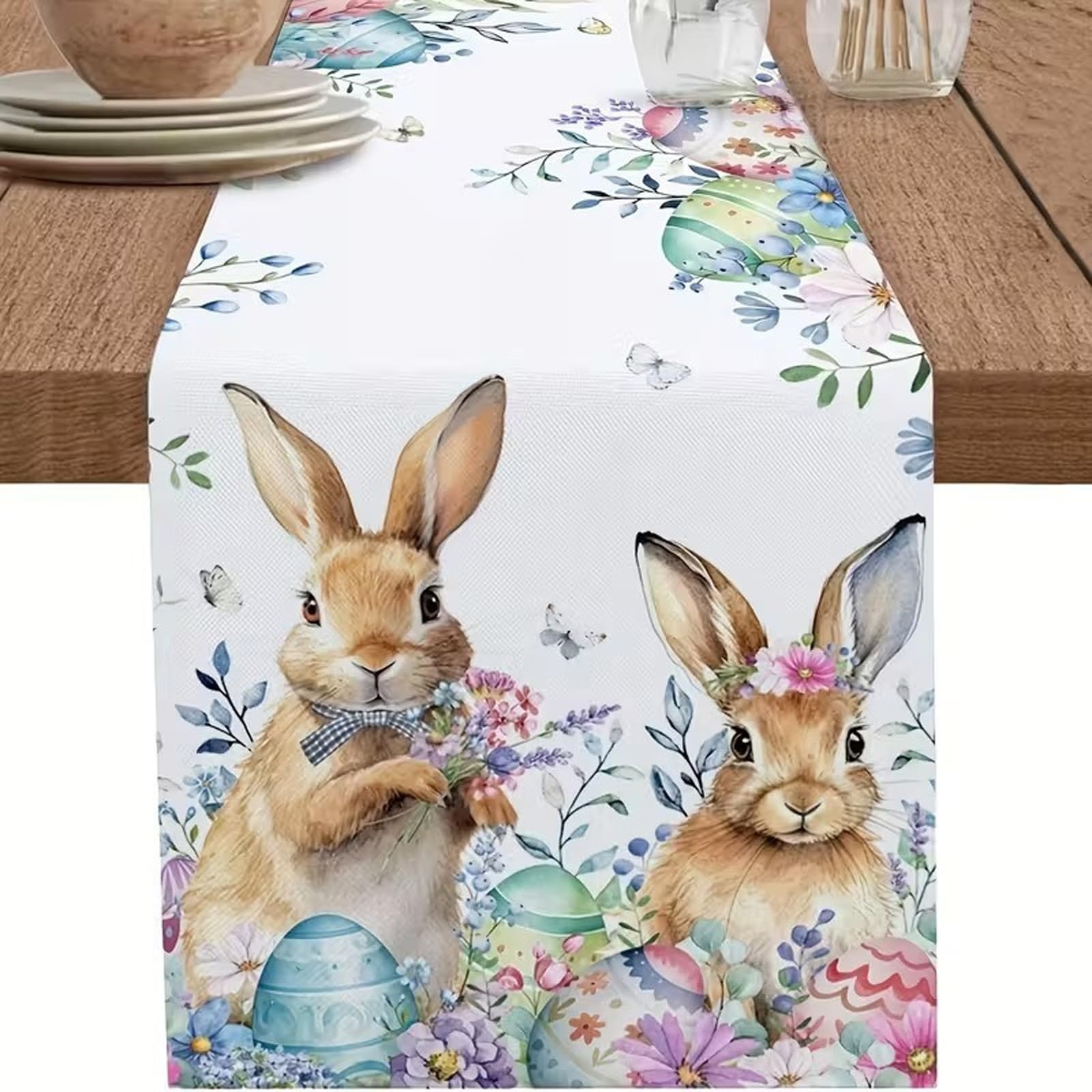 Fesnova Tischläufer Ostern Hasen, Tischläufer Frühling, Tischläufer Ostern Frühling Modern, Ostereier Deko, Frühling Küche Esstisch Dekoration für drinnen und draußen Urlaub Party Deko 33x183 cm