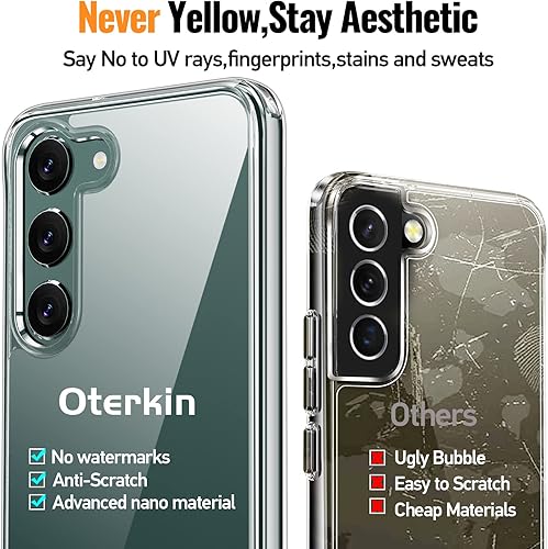 Vista 29 de Oterkin Funda transparente para Samsung Galaxy S23 Plus, [20X antiamarilleamiento] S23 Plus con 2 protectores de pantalla de vidrio templado, 4