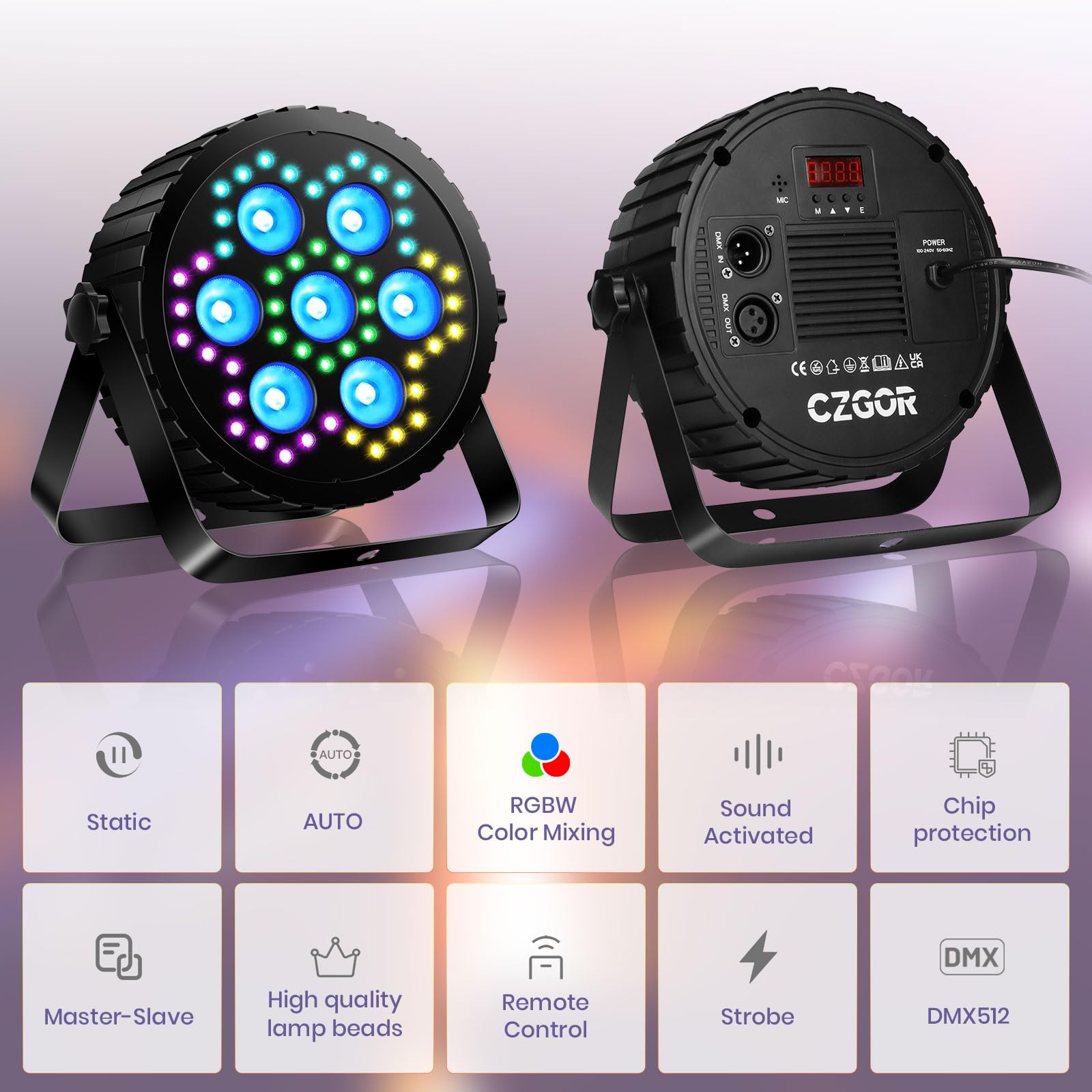 LED-PAR-Scheinwerfer 80W, 7 RGBW 4in1 LEDs + 48 LEDs für Bühnenbeleuchtung | Fernbedienung, DMX-Steuerung & Soundaktivierung – ideale Partybeleuchtung für Hochzeiten, Events und Weihnachten - 1 Stück