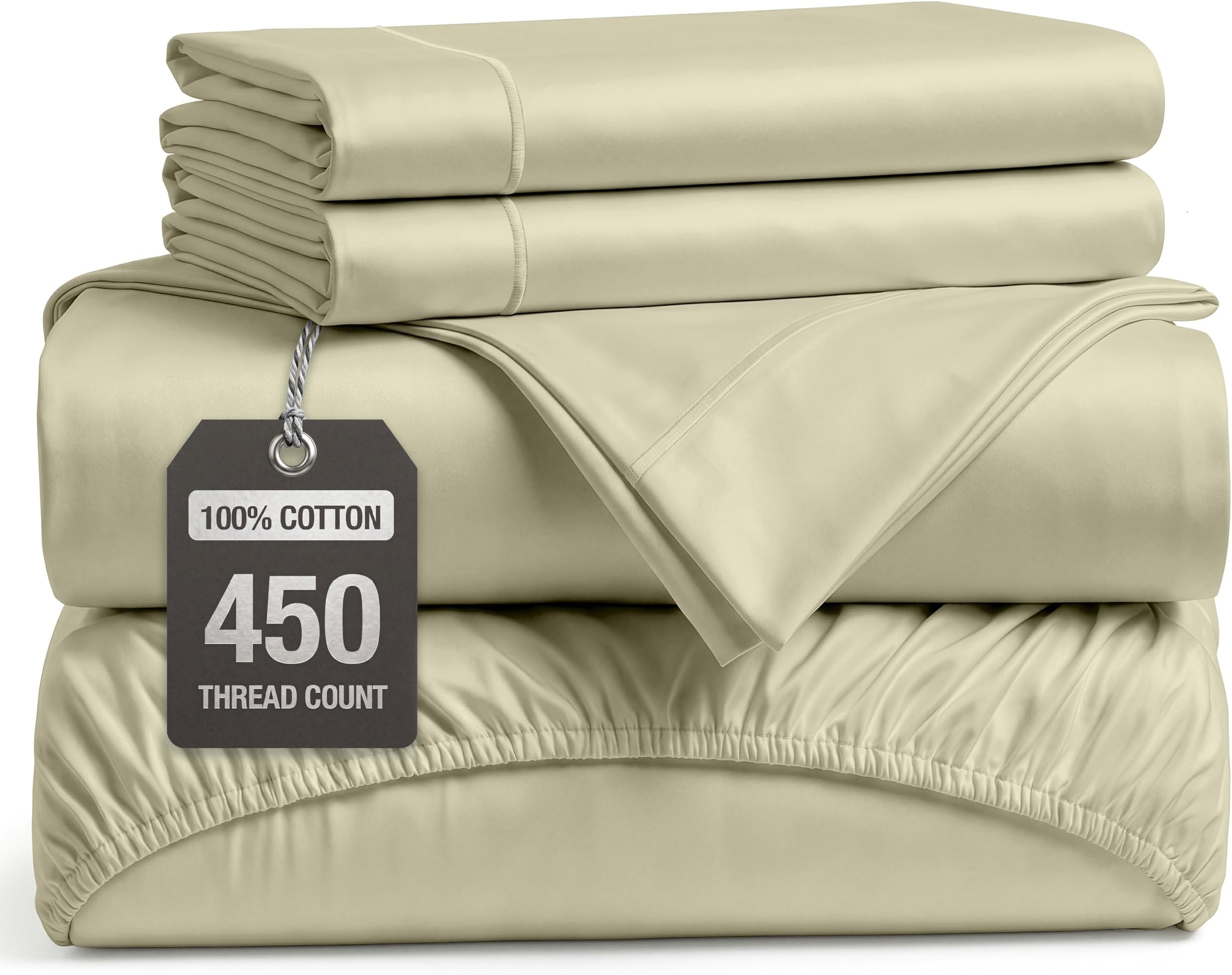 LANE LINEN Cal King Cotton Sheets - 450TC Premium Long-Staple Sateen, Linen
