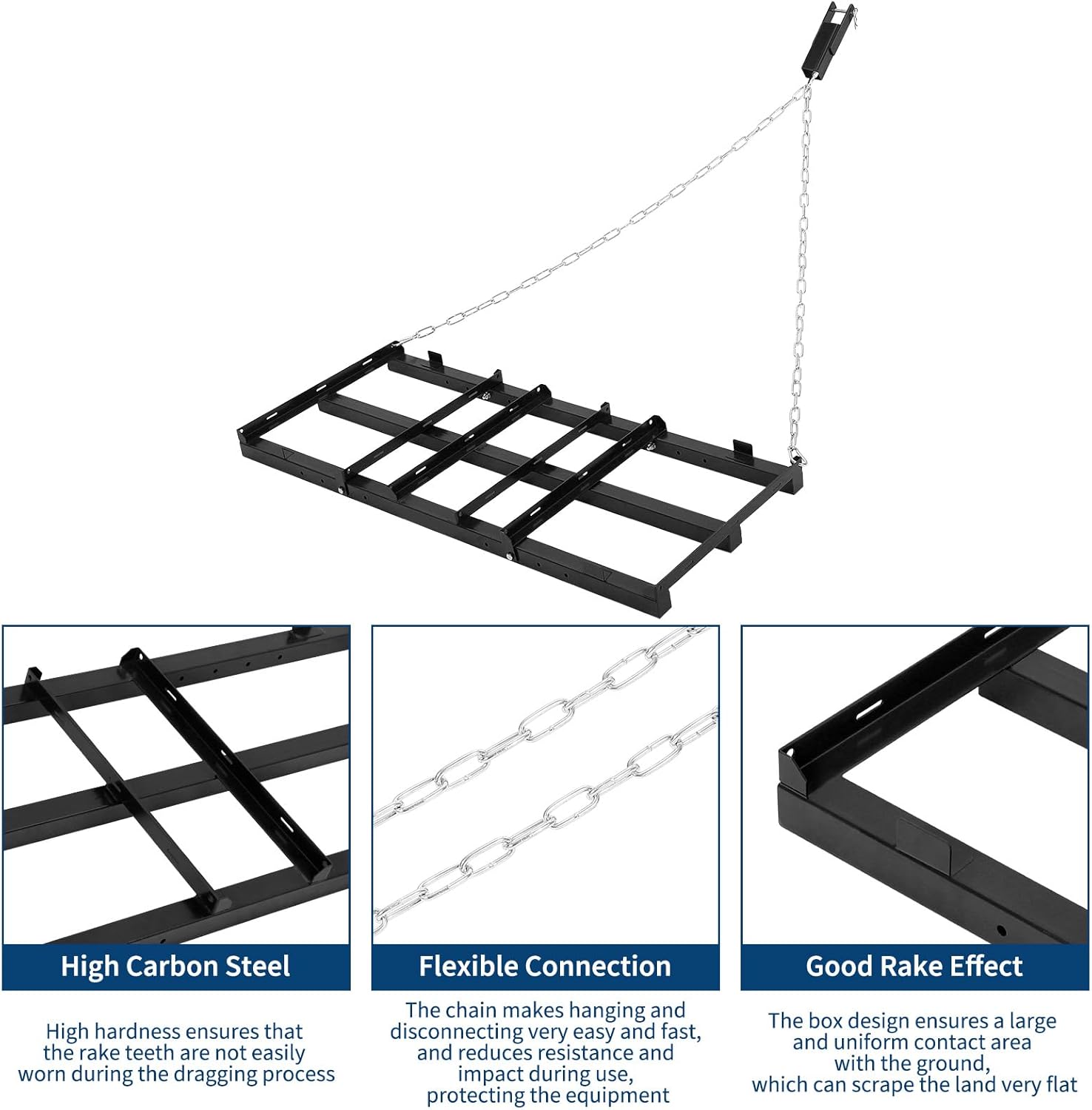 PeakPursuit 4 ft Tow Behind Drag Harrow for ATV, UTV, Tractor & Mower, Heavy Duty Driveway Grader with Adjustable Bars & 72" Chain for Lawn Leveling, Yard Smoothing & Landscape Raking