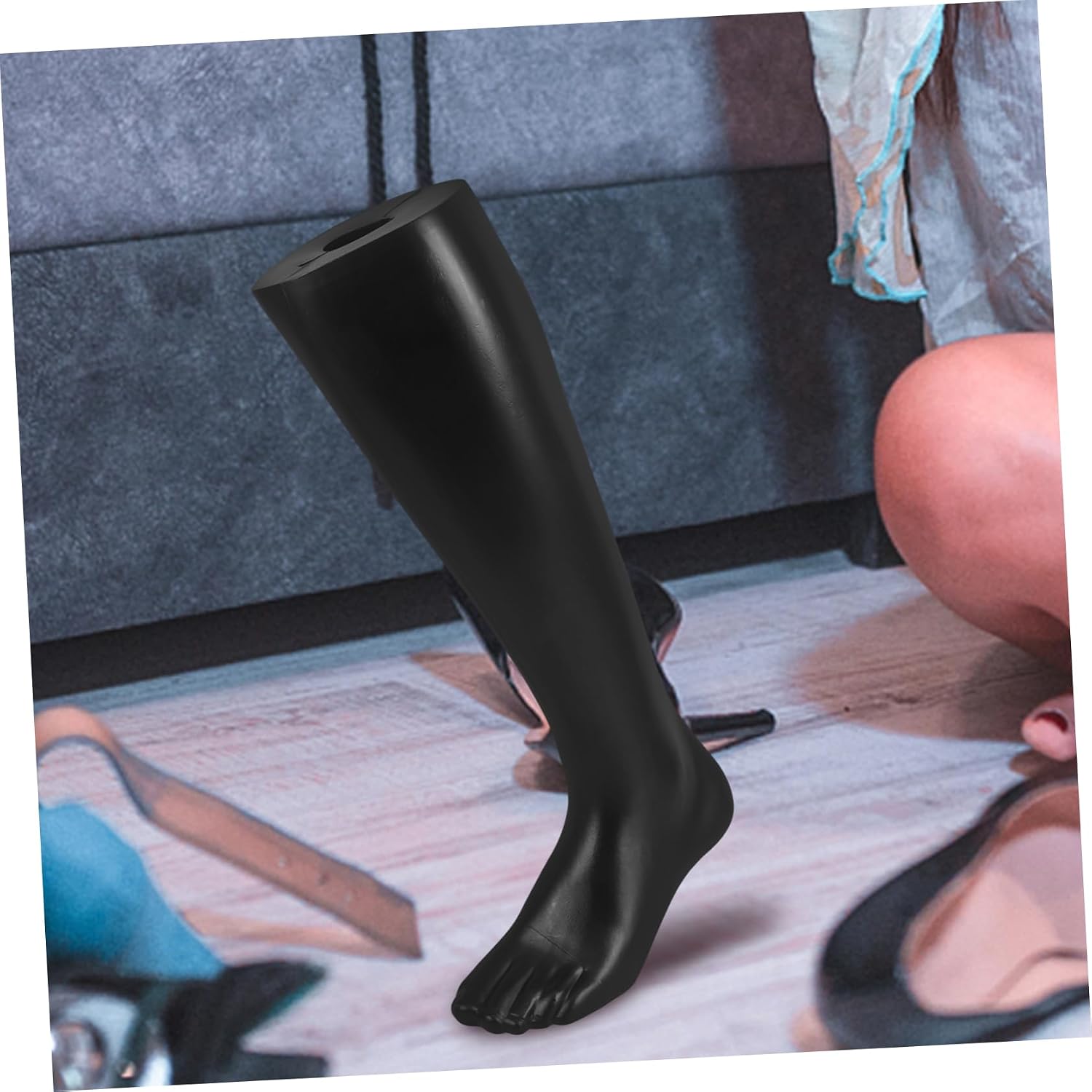 ABOOFAN Retail Display Foot Mold for Women's Socks Plastic Sock Mannequin Foot Model Knee High Stockings for Women Black