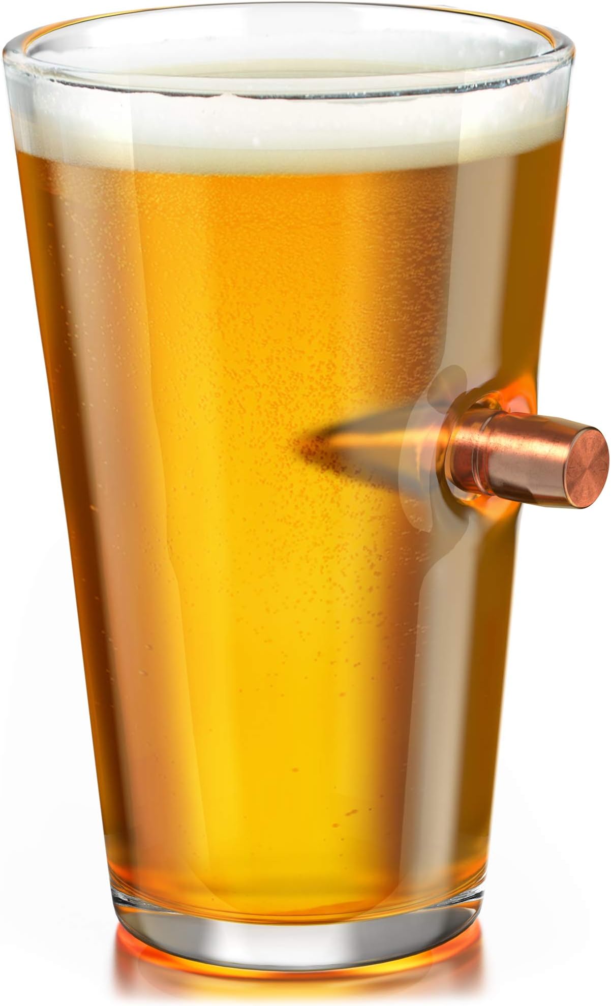 .50 Caliber Real Solid Copper Projectile Hand Blown Pint Glass