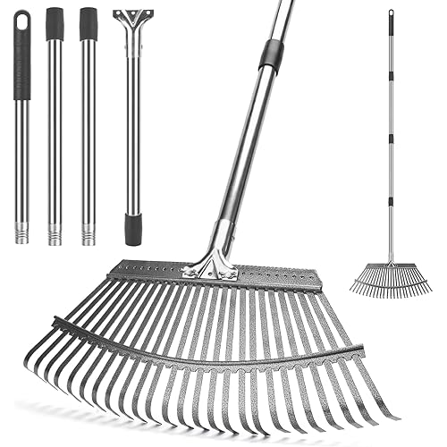 KeFanta Garden Leaf Rakes, Rake for Leaves Heavy Duty 25 Metal Tines 18.5" Wide, 62" Adjustable Long Handle Rakes for Lawns Yard Grass Flower Beds
