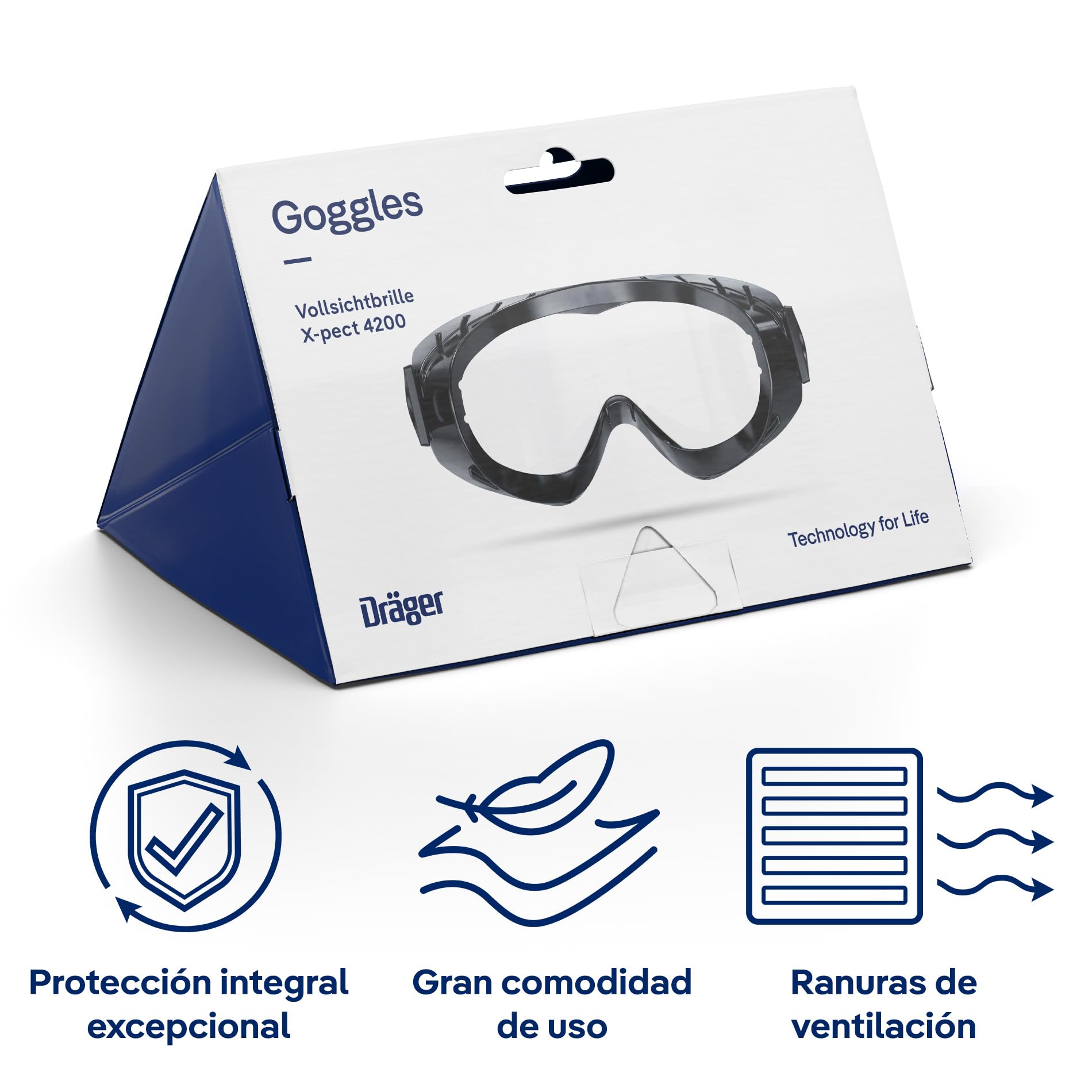 Dräger X-pect 4200 | Gafas de visión total antivaho también para usuarios de gafas | Para obras, laboratorios, talleres | Lente de policarbonato resistente a arañazos y roturas | 1 pieza negro