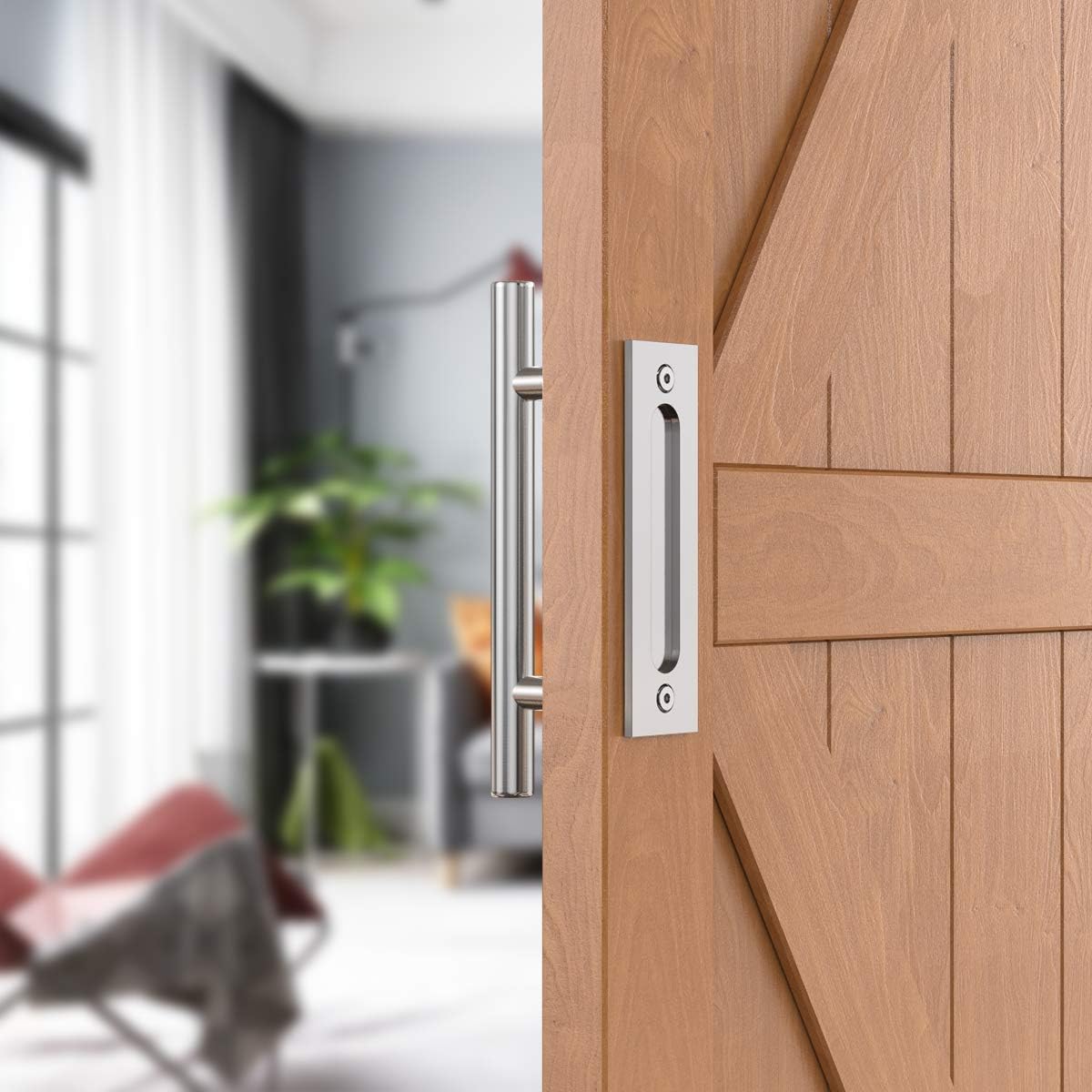 Onе-Dау Sаlе: Uр tо 80% оƒƒ homlux 12 Pull and Flush Door Handle Set Round Shape - Sliding Barn Door Handle - Fit 1 3/8-1 3/4 Thickness Door Panel, Stainless Steel