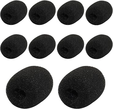 10 Pack Black Lapel Headset Microphone Windscreen - High-Density Sponge Foam Covers for Noise Reduction, Dust & Moisture Protection - Fits Gaming, Office, Fitness, Aviation Headsets