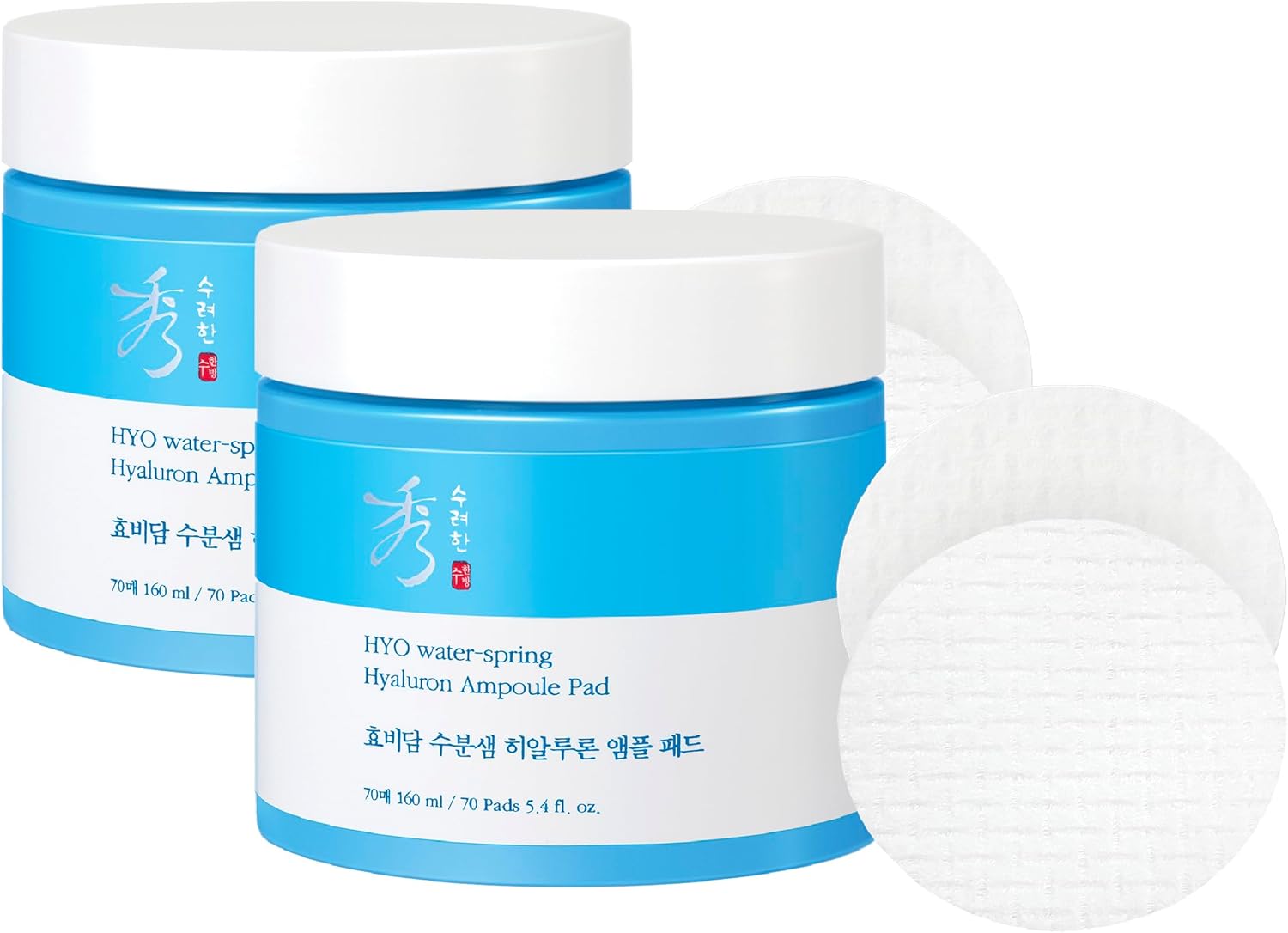 Sooryehan Hyobidam Water-Spring Hyaluronic Acid Pad (10.82fl oz, Pack of 2) - Gentle Daily Facial Toner Cotton Rounds for Soothing, Moisturizing, Exfoliating. Ginseng, Green Tea.