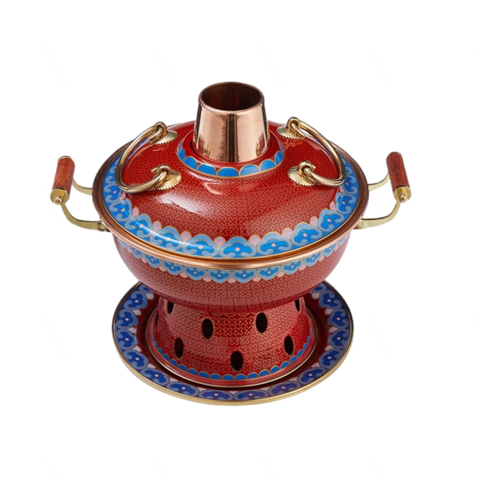 asdchZen Copper Hot Pot,For Steaming Boiling Stew Household Alcohol Stove Small Hot Pot Cloisonne Pure Copper Old-Fashioned Pot Hot Pot,E,H