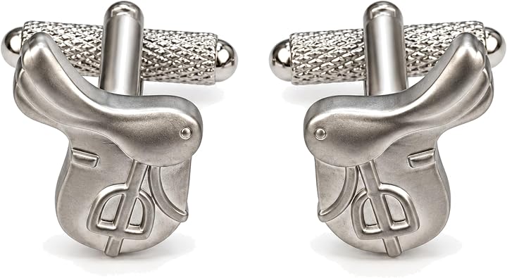 Horse Saddle Cufflinks - Onyx Art CK782 Horse Riding Jockey Novelty Gift In Premier Life Packaging
