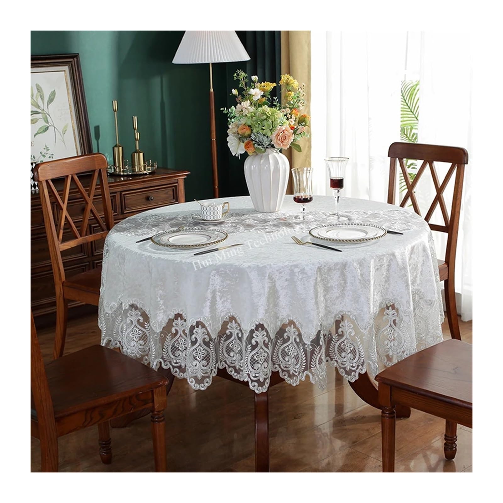 FOELANNE Embroidered Lace Tablecloth, Lace Tablecloth Multicolor 90-200cm Round Embroidery(Color3,Diameter 200cm Round)