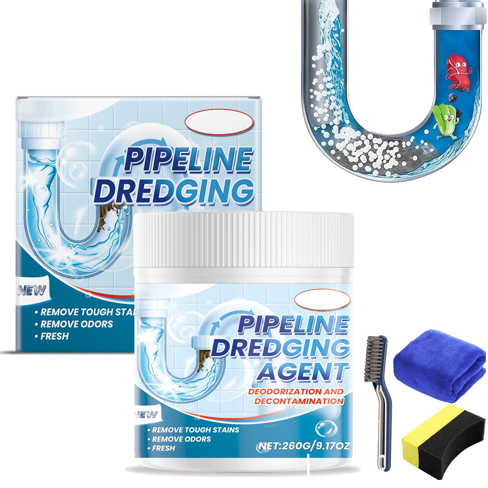 Turbonet 2.0 Desatascador en polvo, 260g Pipeline Desatascador, Pipeline Dredging Agent, Espuma Limpiadora Tuberias, Potente Limpiador De Fregadero y Drenaje (1 Botella)