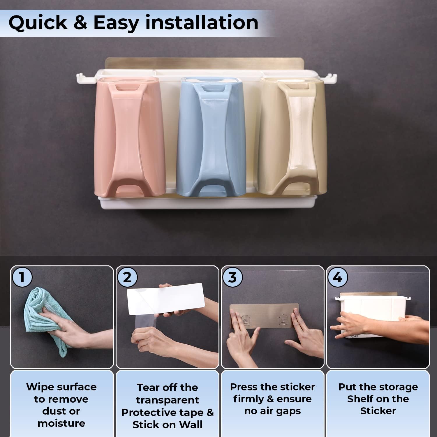HOKIPO Magic Sticker Toothbrush Holder - No Drill! -4 HOKIPO Magic Sticker Toothbrush Holder - No Drill! -4