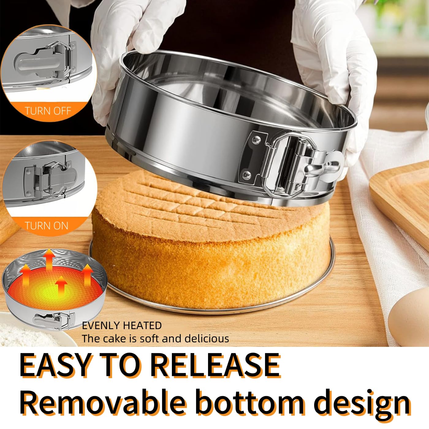Teglia per torte da 22,9 cm, in acciaio inossidabile 304, teglia per cheesecake a tenuta stagna e antiaderente con fondo rimovibile, teglia rotonda a molla per cottura