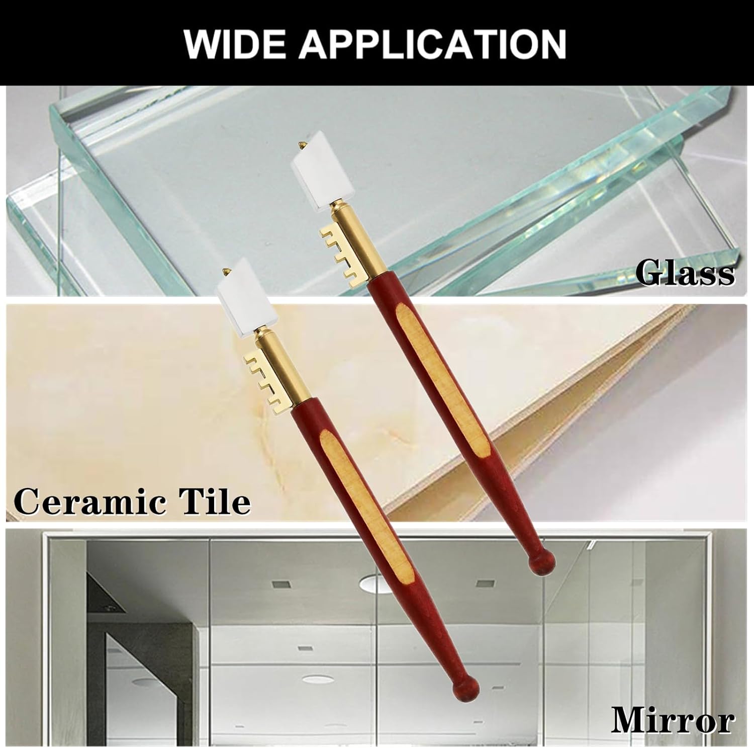 Diamond Tip Glass Cutter, 2 Pieces Glass Cutter Set Professional Glass Cutting Tool with Wood Handle for Glass, Mosaic, Tiles, and DIY Projects