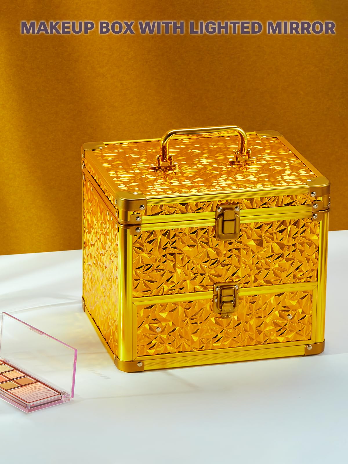 Qislee Make-up-Box mit Schublade und abnehmbarem beleuchtetem Spiegel, wasserdichter Reisekoffer, Kosmetik-Organizer und Make-up-Koffer mit verstellbaren Trennwänden, magnetischem LED-Spiegel