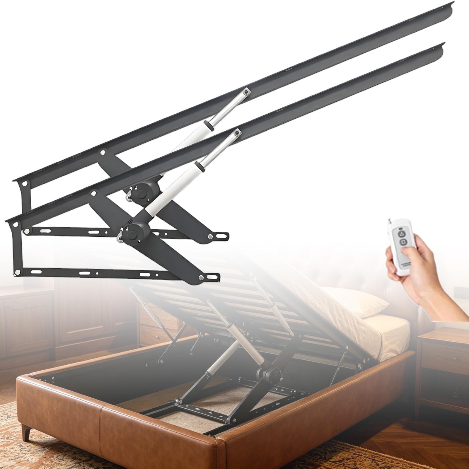 Mecanismo Eléctrico de Elevación de Cama con Control Remoto Inalámbrico; Funcionamiento Silencioso y Fácil Instalación; Capacidad de Carga de 600 kg; Apto para Camas con arcón Black-80cm