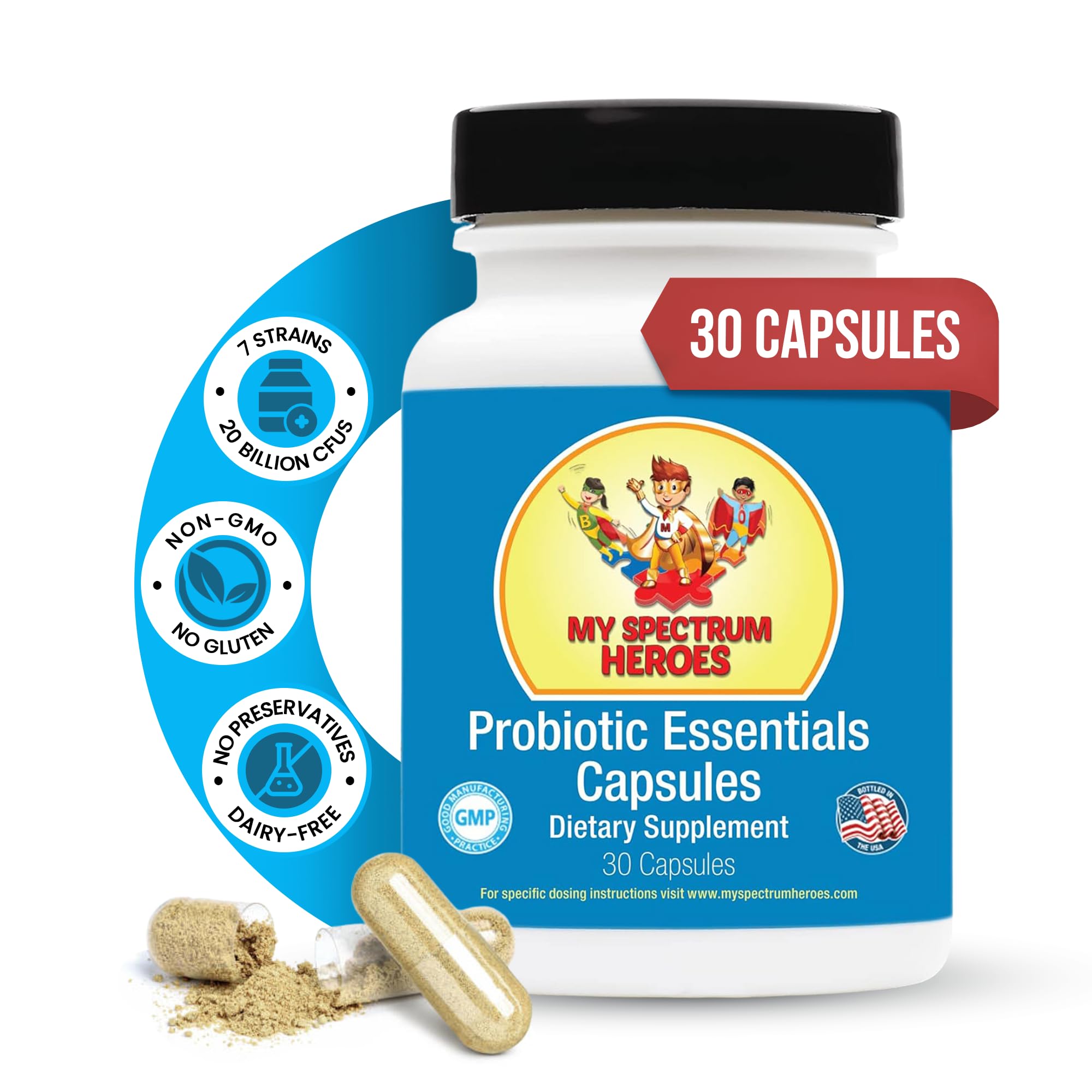 Probiotic Capsules for Digestive Health - Diverse Strains with 20 Billion CFUs, Supports Micronutrient Absorption, Maintain Gut Balance, and Bowel Regularity ideal for Teens and Adults - (30 Count)