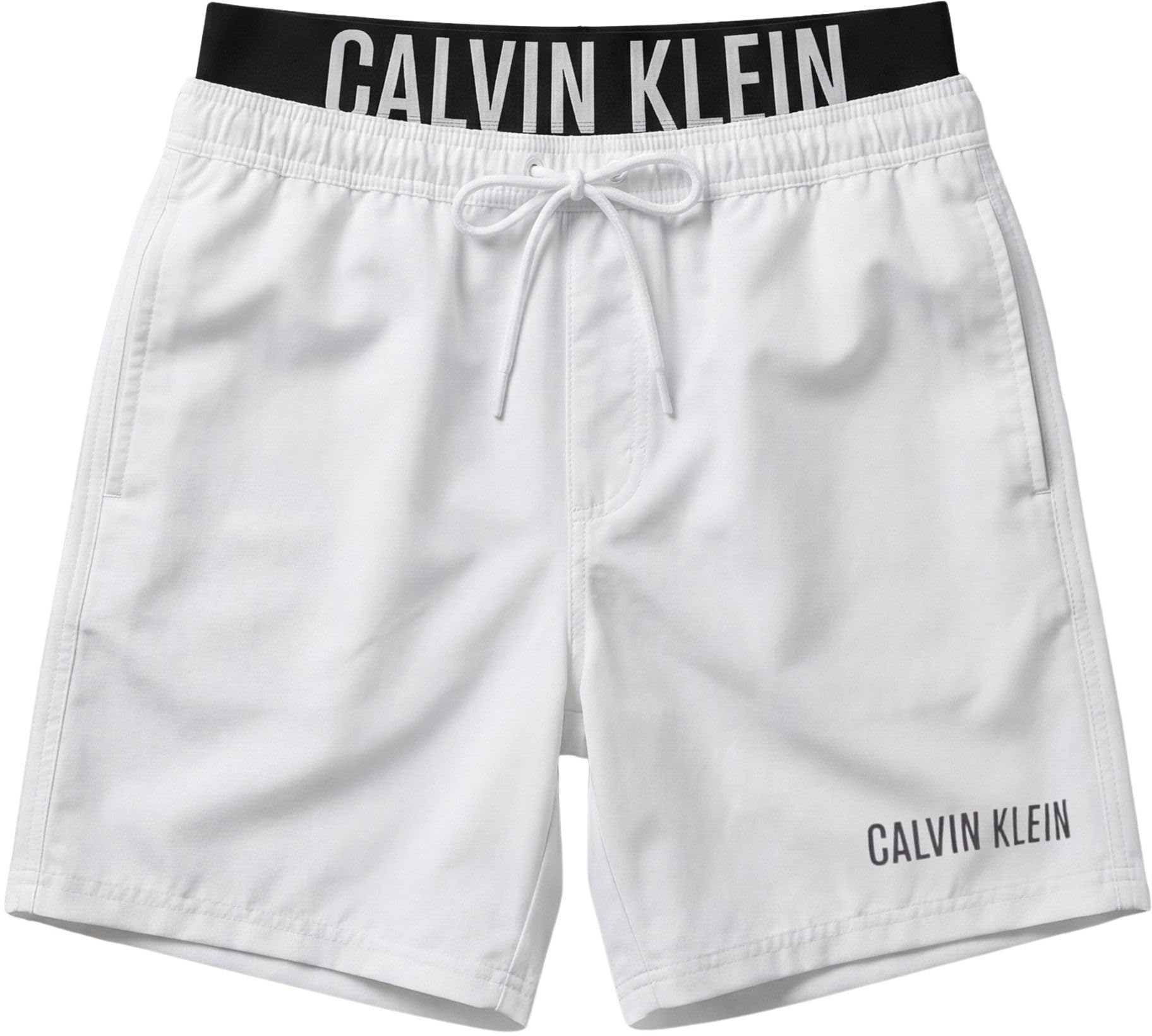 Calvin Klein Men’s Swim Shorts Medium Drawstring Boxer with Drawstring, White (Classic White), S
