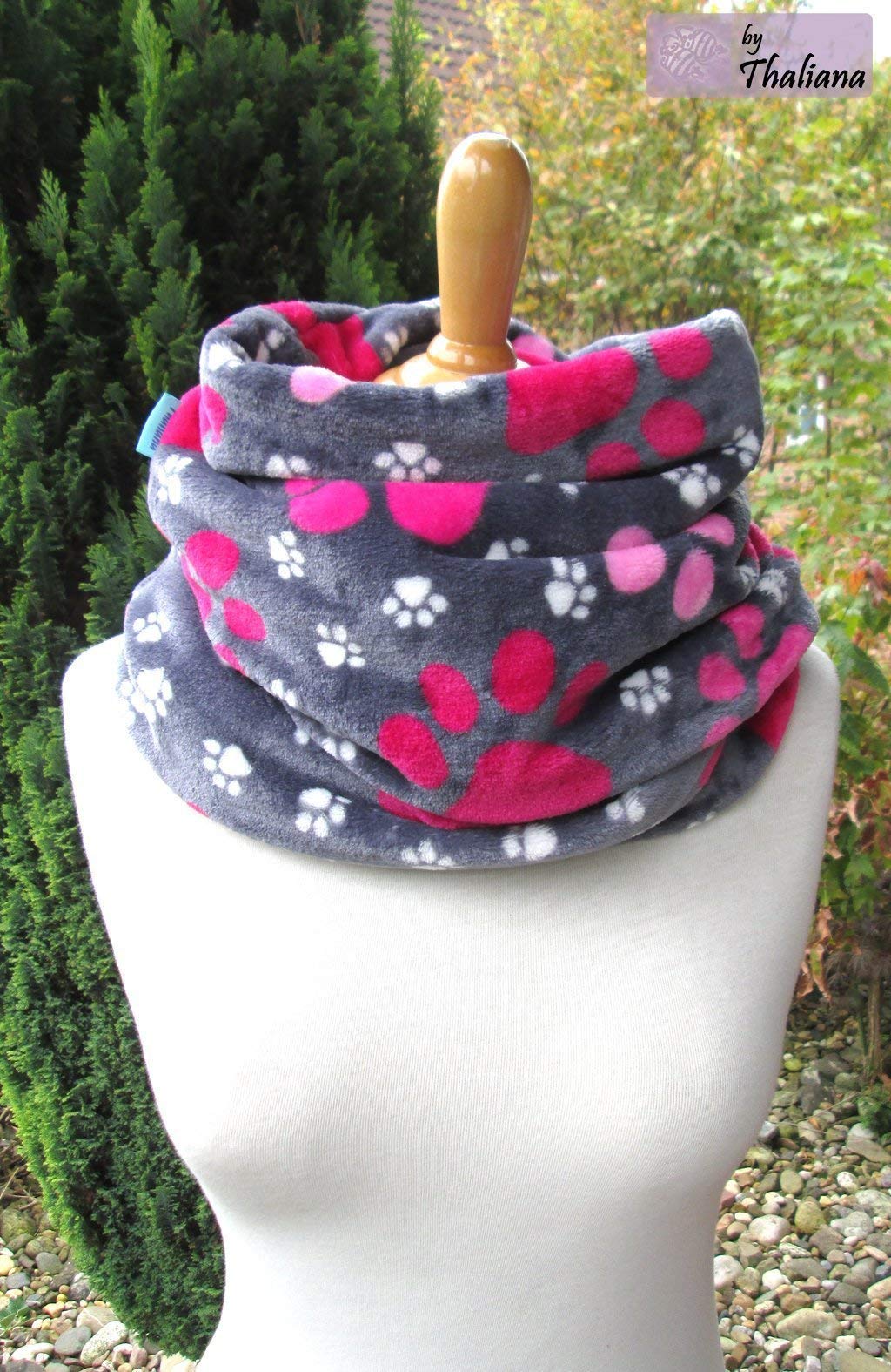 PFOTEN grauer Loop mit Pfoten Schal rosa Pfoten rosa Loopschal