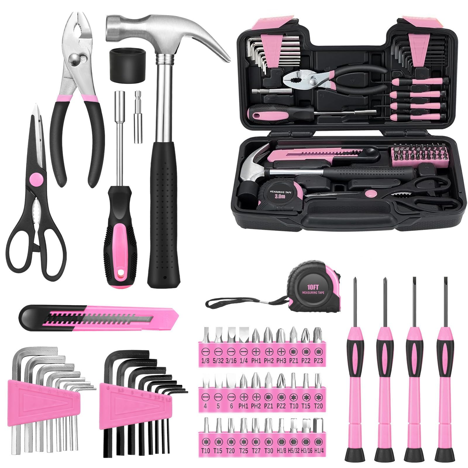 GETFOO 58-Piece household tool Set for home, General Household Hand Kit for home with Storage Toolbox, All Purpose Small Basic Tool kit for Women,
