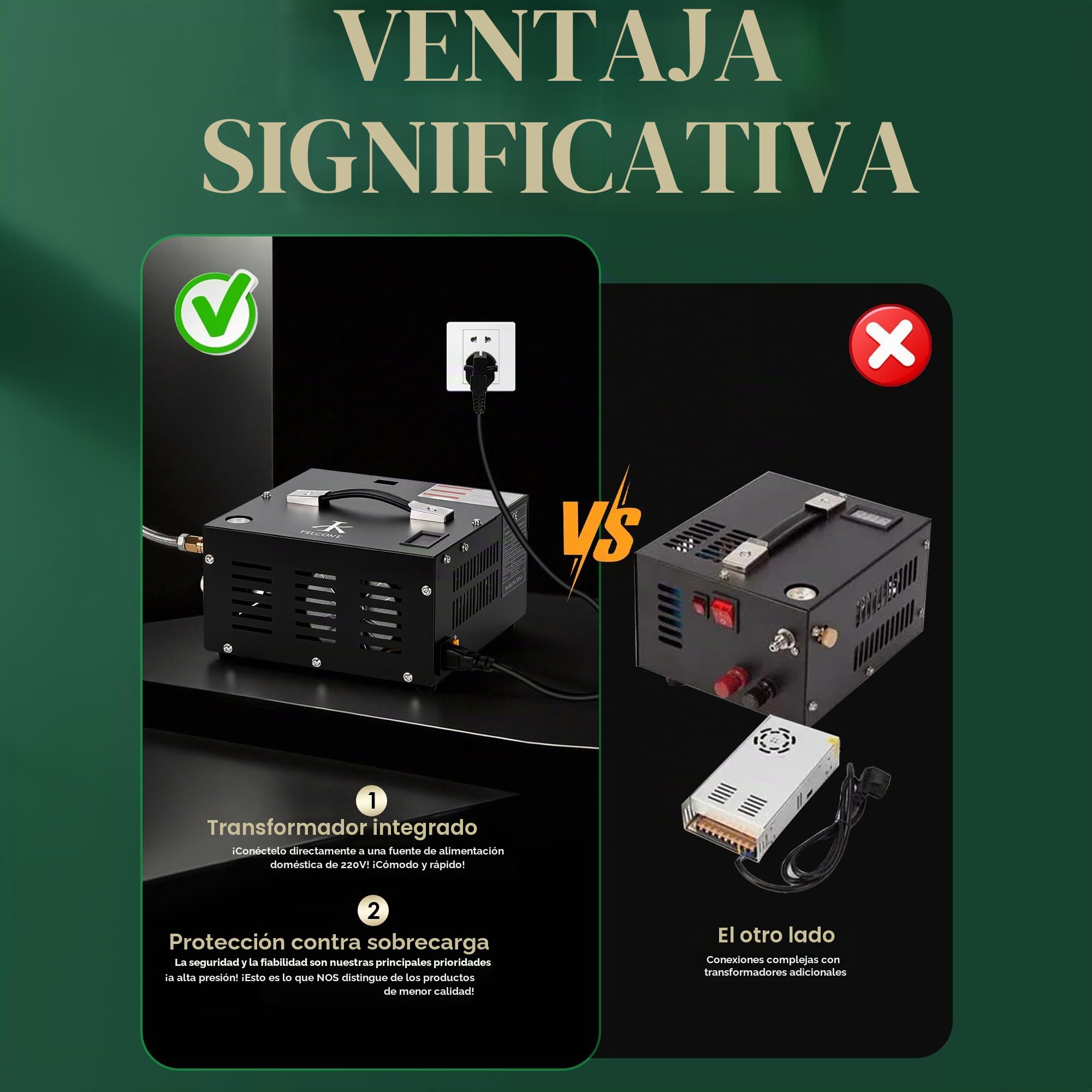 Compresor de aire TUXING Pcp, 4500 Psi 30 Mpa, sin aceite/agua, alimentado por coche 12 V CC o hogar 110 V CA con adaptador (incluido), bomba para rifles de aire PCP y pistolas de aire (TXES061)