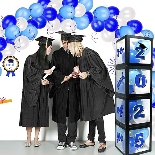 Miniatura 9 de Decoraciones para fiestas de graduación 2023 cajas de globos negros para fiestas de graduación con letras negras So Proud Of You suministros de