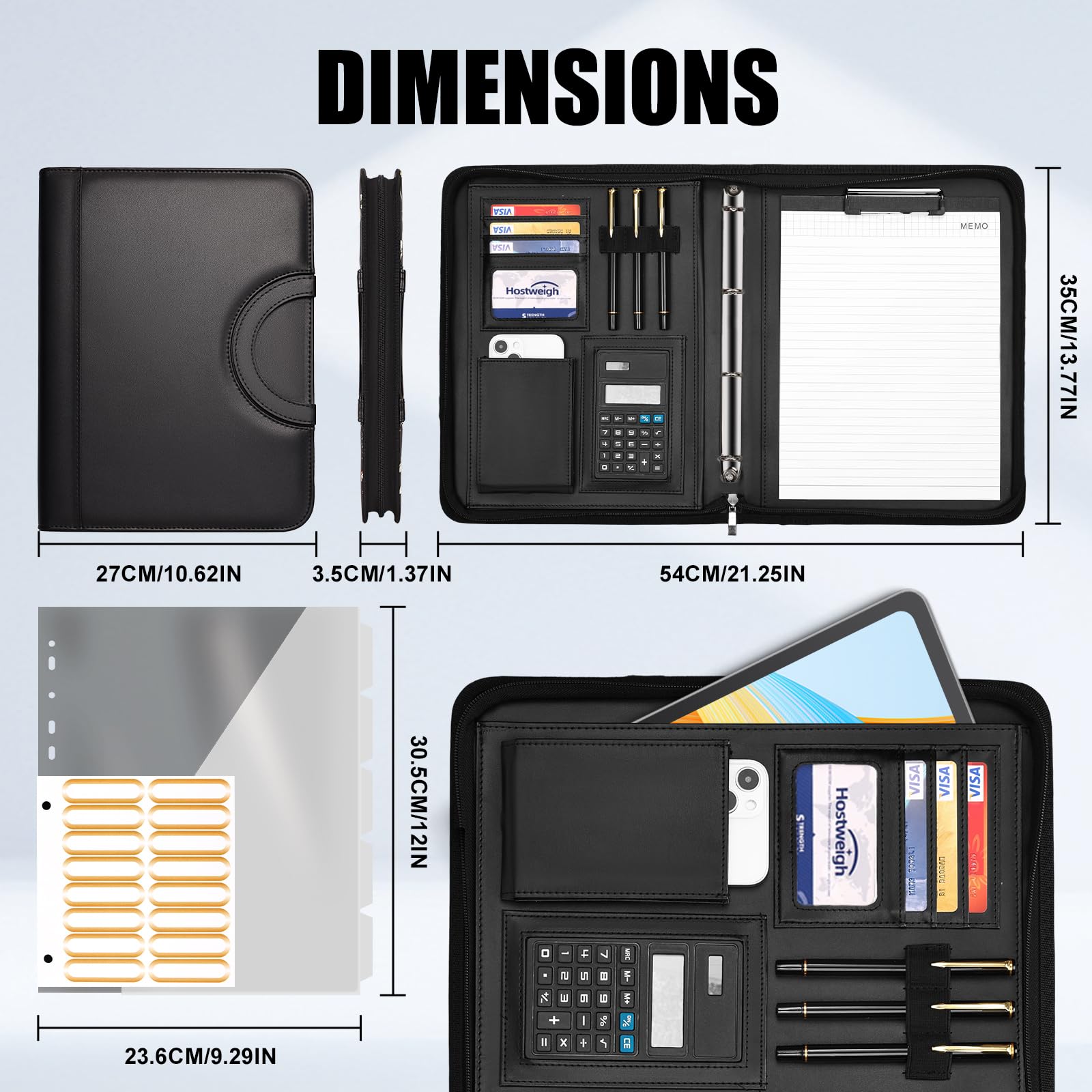 Leathario Porte Documents A4 Portfolio avec Stylo et 5 Intercalaires 10 Pochettes Padfolio Poignée Magnétique