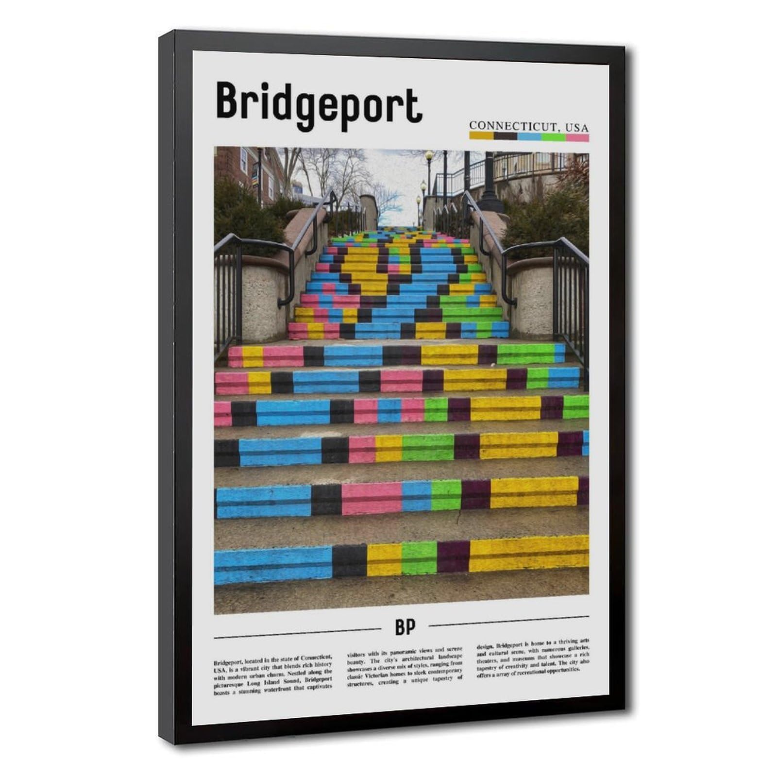 Wcyb Black Frame Bridgeport Connecticut The United States Of America Landscape Travel Prints Posters Canvas Deco Paintings Wall Art For Office Living Room Hangable Fra