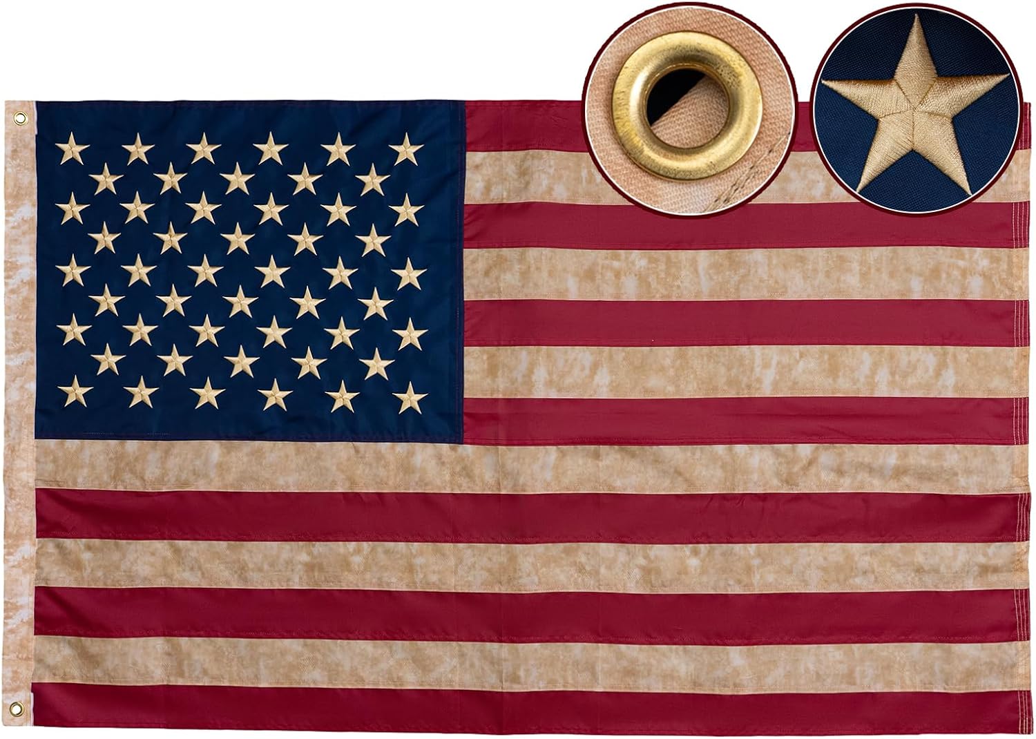 Vintage Bennington 1776 Flag 3x5 Feet for Outside, Heavy Duty Embroidered Tea Stained American USA 250th Anniversary Flags with 2 Brass Grommets, Vivid Color Antiqued 76 Founding Fathers Revolution Flag