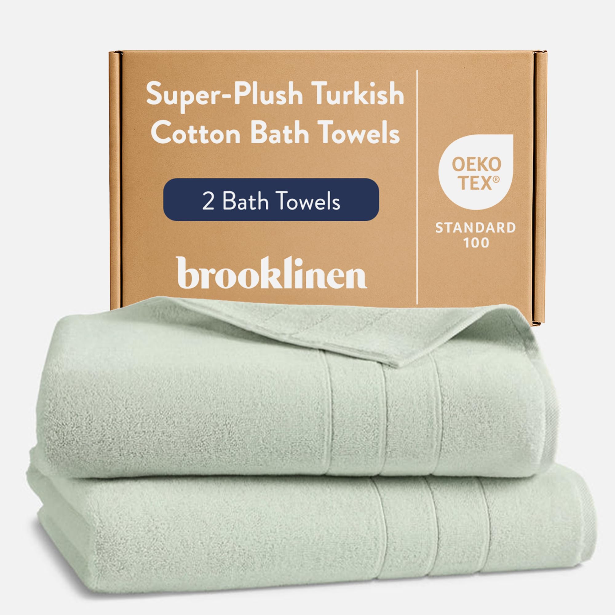 Brooklinen Super-Plush Turkish Cotton Bath Towels Set of 2 Cotton, 820 GSM, Machine Washable, Perfect Bath Towels for Bathroom, Spa & Shower (30" x 58", Aloe Green)