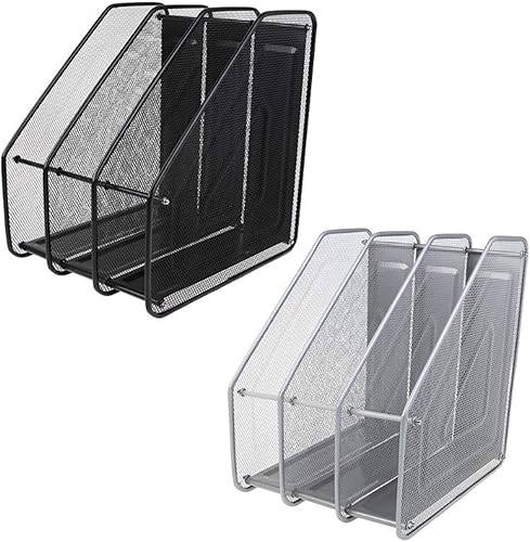 Miniatura 5 de Revistero Archivador Carpeta para revistas Organizador de accesorios de escritorio, Estante para documentos de malla metálica de 3 columnas Revista