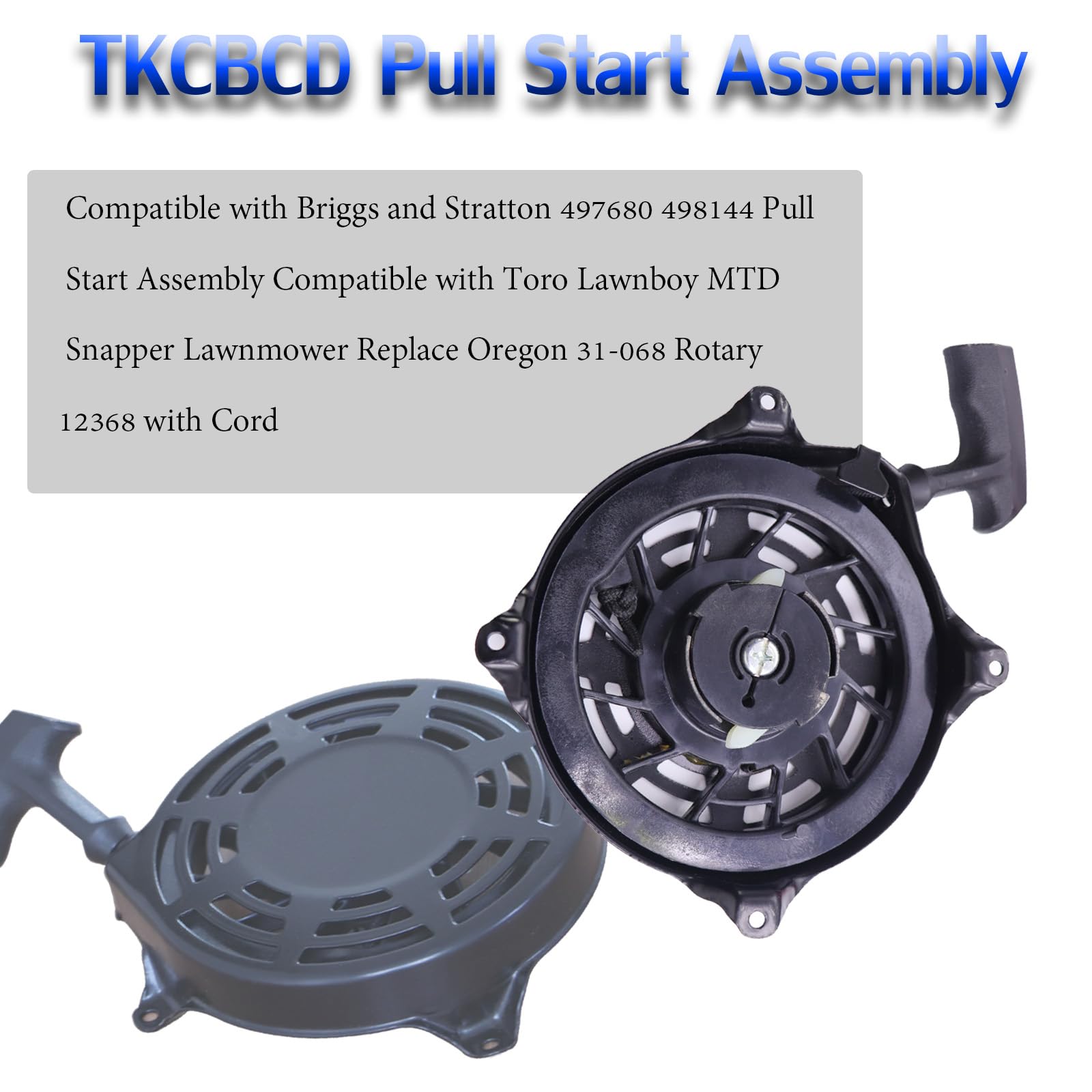 497680 - Conjunto de arranque de retroceso para cortacésped 497680 498144 para cortacésped Lawnboy MTD Snapper, repuesto Oregon 31-068 Rotary 12368 con cable