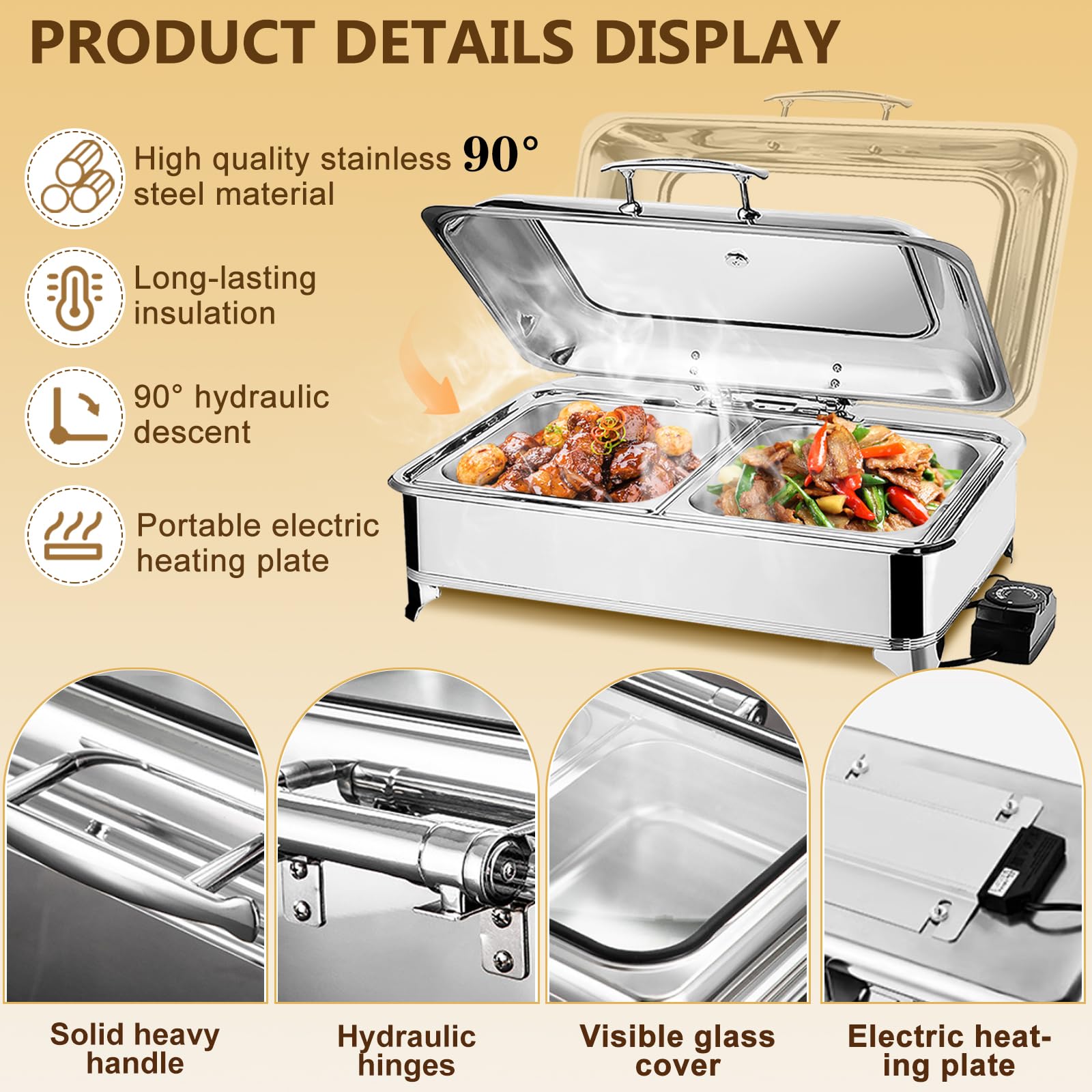 Scaldavivande Elettrico Jago Per Buffet | 2 Contenitori Da 2,5L | Temperatura Regolabile 40-85°C | Acciaio Inossidabile - Foto 6