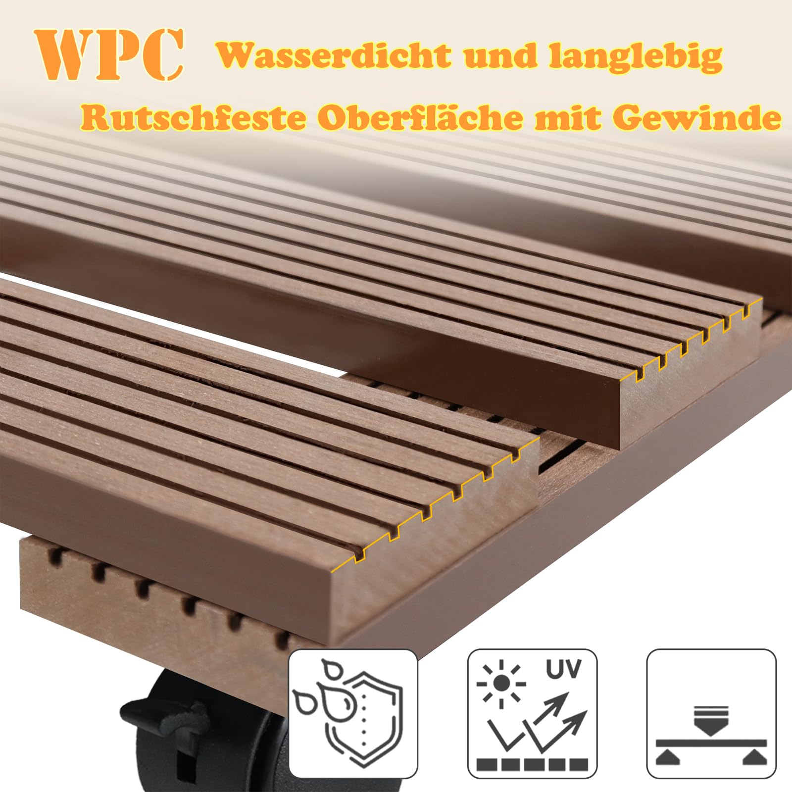 LZQ WPC - Rullo per piante rettangolare, 30 x 30 cm, con ruote, per interni ed esterni, colore: antracite, 2 pezzi