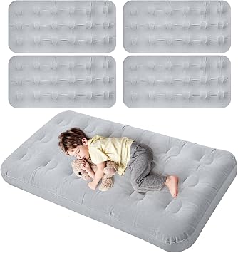 Geetery Kids Air Mattress Toddler Inflatable Airbed 55x27.6x8.7 Inch Foldable Comfort Flocked Blow up Bed with Patch Kit Portable Sleepover Mattresses for Home Travel Camping PartyGray, 4 Pcs
