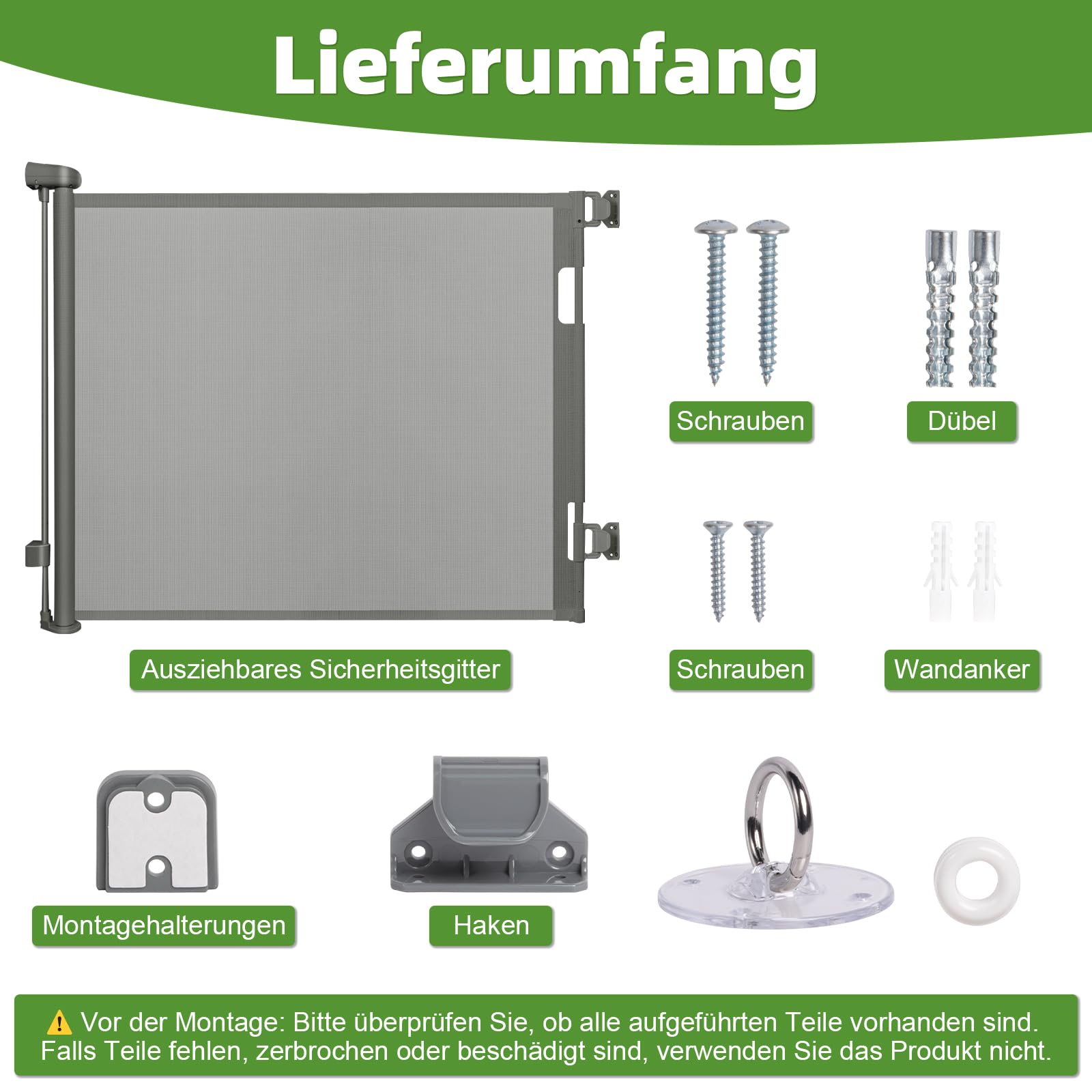 Dioxide Treppenschutzgitter Ausziehbar 0-150 cm für Babys Kinder Hunde Grau